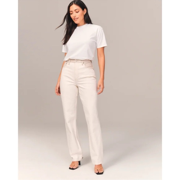 Abercrombie 90’s Straight Ultra High Rise Vegan Leather Waistband Jeans Size 20R - Picture 1 of 16